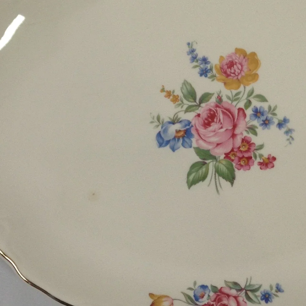 Vintage Serving‎ Platter Roses Floral Gold Edging   12 Inch